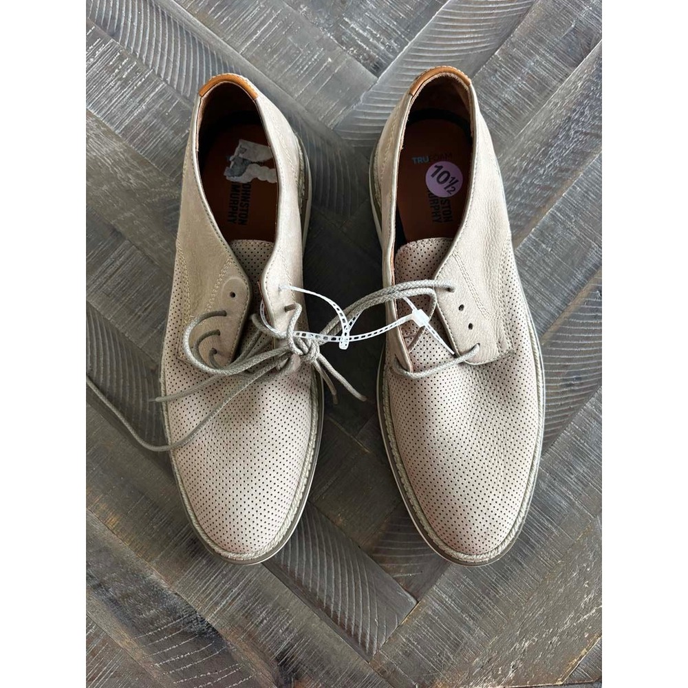 Johnston & Murphy TRUFOAM Perforated Leather Derby Shoes Beige Mens 10.5 NEW